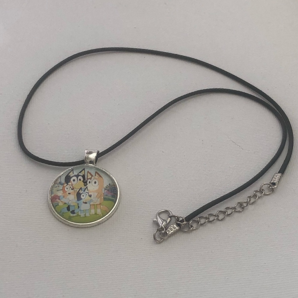 Bluey Family Pendant Necklace on Black Cord